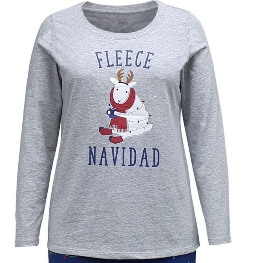 Family Pajamas Women's Fleece Navidad Family Pajama Top ONLY Gray X-Large